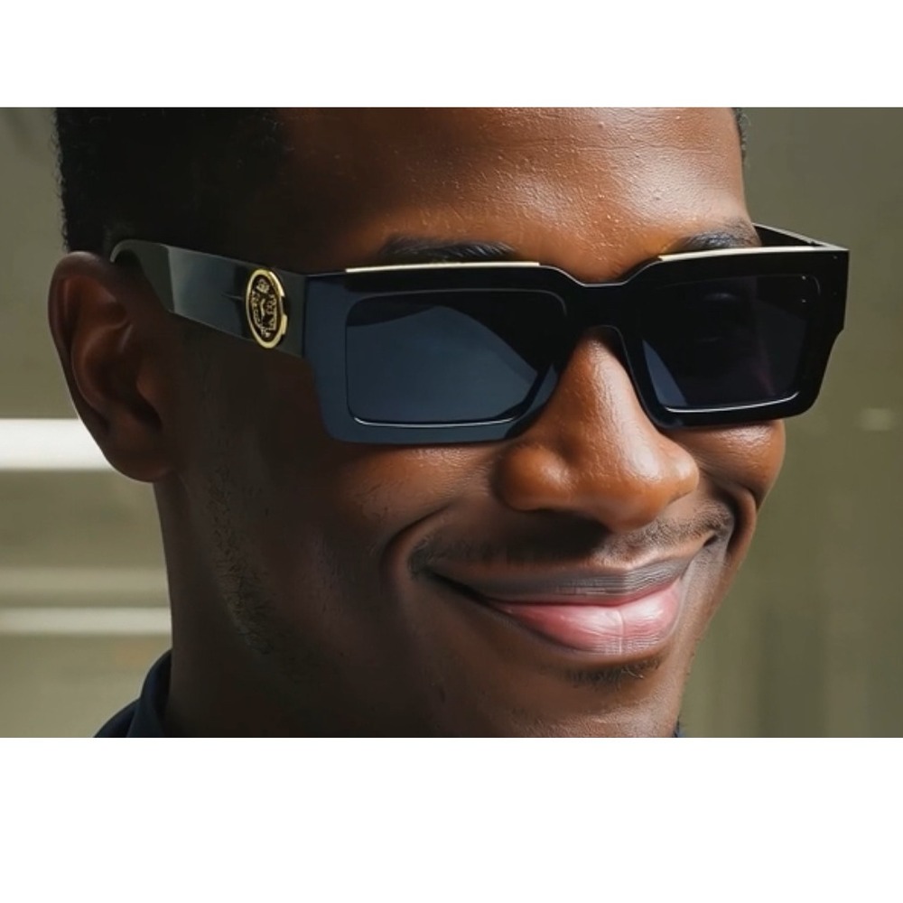 Square Sunglasses Black Gold Accents Design Fashion‎ Shades UV400 Hip Hop Street
